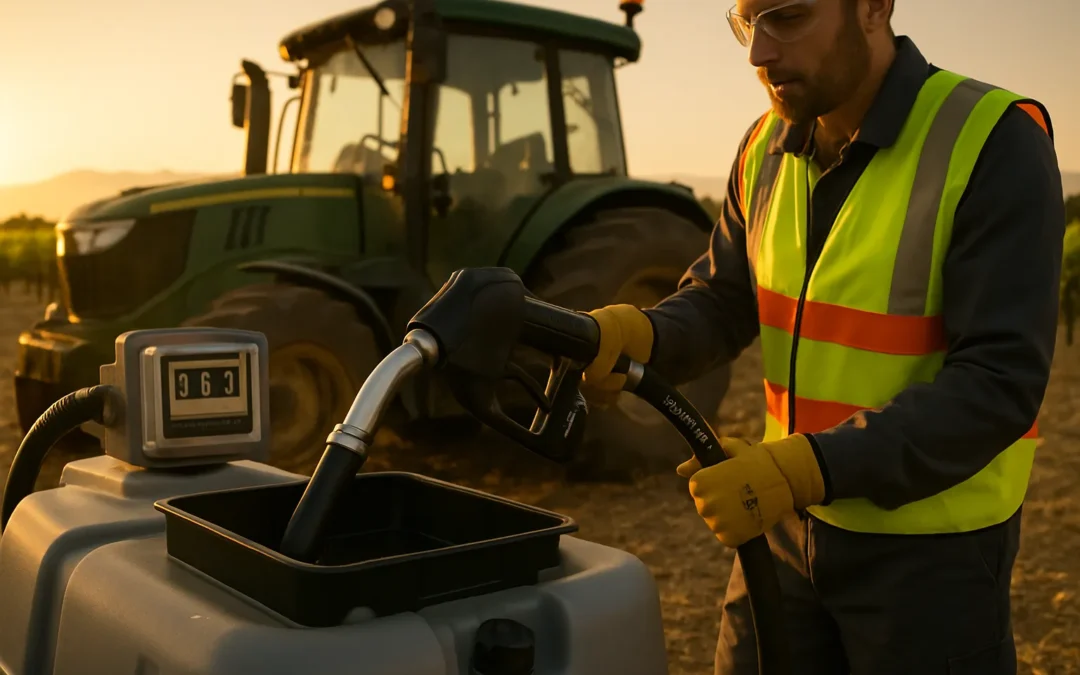 operari omplint tanc de gasoil agrícola per a tractors